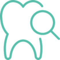 Tooth with magnifying glass icon illustration