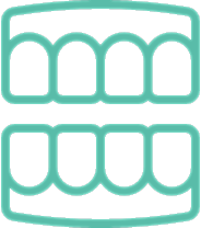 Stylized illustration of upper and lower teeth.