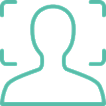 User silhouette with facial recognition frame.